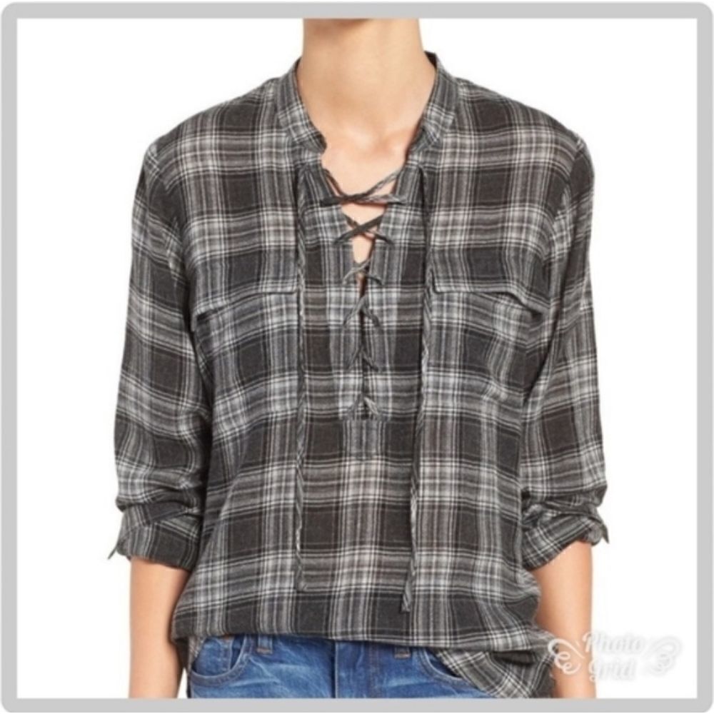 Madewell Terrace Lace Up Shirt Owens Plaid Black W